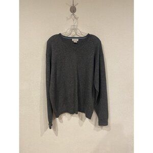 Barneys New York Sweater Mens Large Gray 100% Cashmere V Neck Pullover Knit